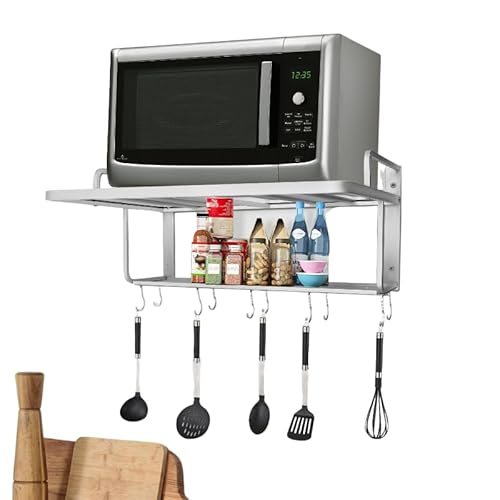 Mikrowellen Stand mit Haken 2-Ablagen Küchen Regal hängend Wandmontage mikrowellenhalterung Aluminium wandhalterung Lagerung Rack Mikrowelle Ofen Halterung Backofen von InSyoForeverEC