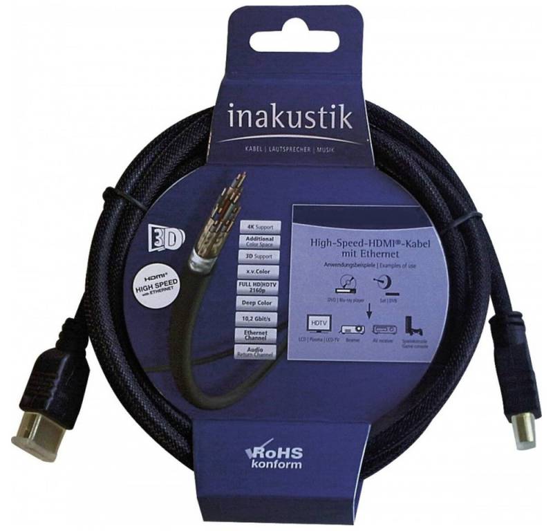 Inakustik Inakustik HDMI Kabel 3,0 m - High Speed HDMI Kabel Elektro-Kabel, HDMI-Stecker auf beiden Seiten, HDMI, Hochgeschwindigkeits-Datenübertragung von Inakustik