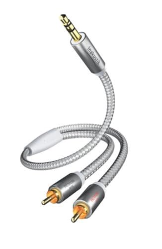 inakustik – 00410003 – Premium Klinkenadapter - 3,5mm Klinke -> 2 x RCA | Für den Anschluss von Smartphones, Tablets oder PC an HiFi-Verstärker | 3m in Weiß/Silber | 2-fache Abschirmung - moderner Geflechtschirm von Inakustik