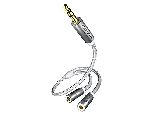 inakustik – 00410212 – Premium Klinkenadapter - 3,5mm Klinke (m) -> 2 x 3,5mm Klinke (w) | Für den Anschluss von Zwei Kopfhörern an EIN Smartphone, Tablet oder PC | 20cm | moderner Geflechtschirm von Inakustik