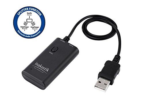 inakustik - 00415009 - Premium Bluetooth Audio Sender & Splitter | 1 Stück in Schwarz | für Multiroom Lösungen | Verbindung Bluetooth Kopfhörer/Lautsprecher mit HiFi-Anlage, TV oder PC von Inakustik