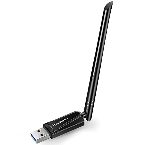 Wireless Network WiFi Adapter für PC - Inamax AC1300 Wireless Netzwerkadapter für Laptop mit Dual Band 5GHz High Gain 5dBi Antenne, unterstützt Windows 11, 10, 8.1, 8, 7 und XP, Mac OS 10.9-10.15 von Inamax