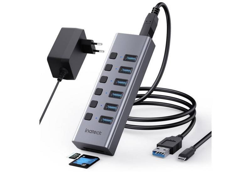 Inateck 8-in-1 USB 3.0 Hub mit Netzteil, unabhängigen Schaltern, Aluminium Adapter USB-C, USB Typ A von Inateck