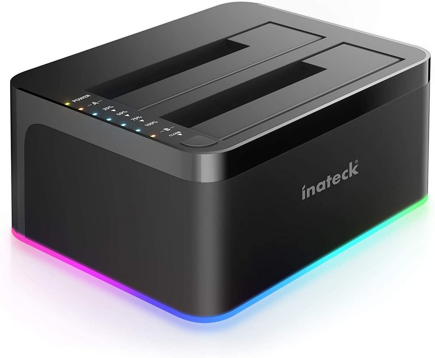 Inateck Festplatten-Dockingstation RGB USB 3.0 für 2.5/3.5 Zoll SATA HDDs, Unterstützt UASP, HDD/SSD Offline-Klonen von Inateck