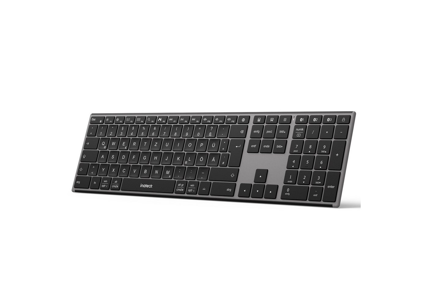 Inateck Kabellose AI-Funktion Bluetooth Tastatur mit 3 Bluetooth Kanälen Wireless-Tastatur (Leise Tasten, Kompatibel mit iPadOS Android, Windows) von Inateck