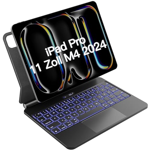 Inateck Magic Keyboard für iPad Pro 11 2024 M4 Hülle mit Tastatur, 30 Min Schnelles Laden,LED Smart Power-Anzeige,Click-Anywhere-Trackpad, 7 Farben 3 Stufen Hinterleuchtet, QWERTZ, KB09121 von Inateck