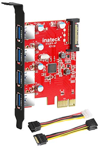 Inateck USB 3.0 pcie Karte mit 4 Anschlüsse, einen 15pin SATA-Stromanschluss mit Einer 4pin auf 2x15pin Kabel und Einer SATA Strom-Y-Kabel von Inateck