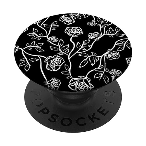 Rosenstrauch | Rosenblätter | Dornenblätter | Schwarz Weiß PopSockets mit austauschbarem PopGrip von Incubuss Fashion