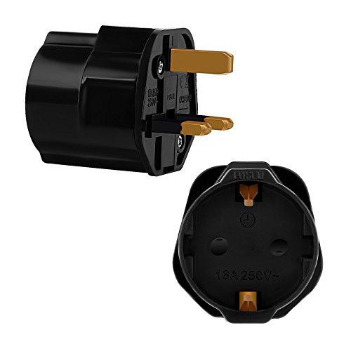 Incutex 1x Reisestecker UK GB England Travel Adapter EU Schuko 2-Pin auf UK 3-Pin Reise Steckdosenadapter Typ G, schwarz von Incutex