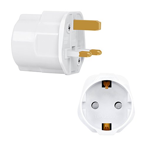 Incutex 1x Reisestecker UK GB England Travel Adapter EU Schuko 2-Pin auf UK 3-Pin Reise Steckdosenadapter Typ G, weiß von Incutex