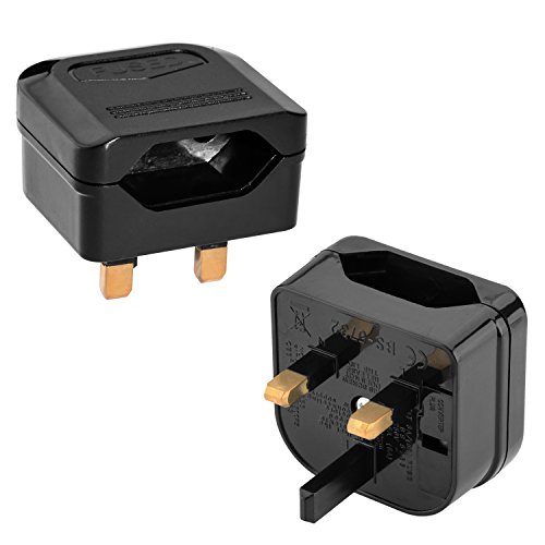 Incutex 2X Reisestecker UK GB England Travel Adapter Typ C Eurostecker 2-Pin auf UK 3-Pin Reise Steckdosenadapter, schwarz von Incutex