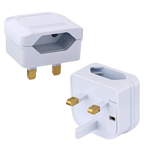 Incutex 2X Reisestecker UK GB England Travel Adapter Typ C Eurostecker 2-Pin auf UK 3-Pin Reise Steckdosenadapter, weiß Incutex 2X Reisestecker UK GB England Travel Adapter Typ C Eurostecker 2-Pin auf UK 3-Pin Reise Steckdosenadapter, weiß von Incutex