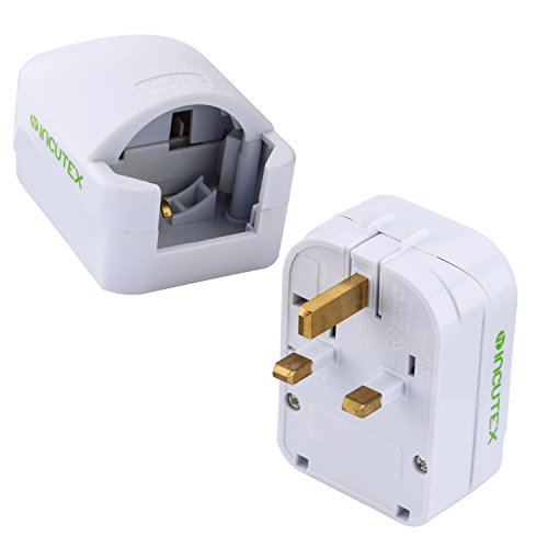 Incutex Reisestecker UK GB England Travel Adapter EU Typ F Schuko 2-Pin auf UK 3-Pin Reise Steckdosenadapter, weiß von Incutex