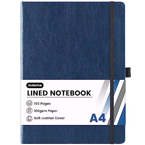 Indeme A4 Notizbuch, Notizbuch A4 mit 144 Seiten Premium-Papier, Kunstleder klassisches Schreiben, A4 Notizbuch, Tagebuch, 21,2 x 29,1 cm, Hardcover, Blau Indeme A4 Notizbuch, Notizbuch A4 mit 144 Seiten Premium-Papier, Kunstleder klassisches Schreiben, A4 Notizbuch, Tagebuch, 21,2 x 29,1 cm, Hardcover, Blau von Indeme