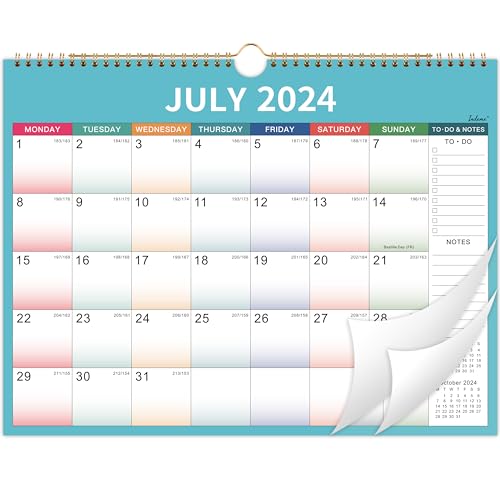 Kalender 2023–18 Monatlicher Wandkalender mit dickem Papaer, Januar 2023 – Dez. 2023, Doppeldrahtbindung, Haken zum Aufhängen, große gemischte Farben, linierte Blöcke von Indeme