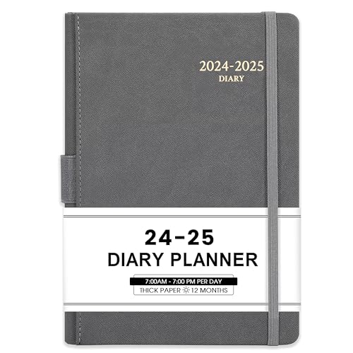Kalender 2024-2025 - Tagesplaner 2024-2025 von Juli 2024 bis Juni 2025 mit Monatlichen Registerkarten, Innentasche, Gebändert - Grau von Indeme