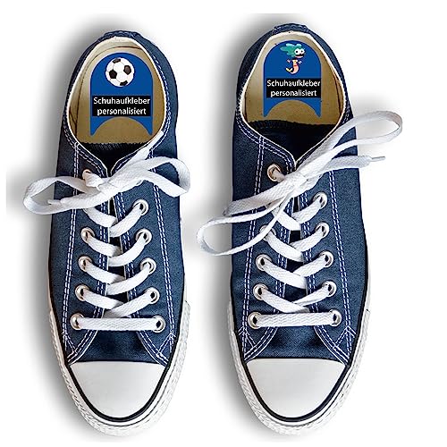 INDIGOS UG Namensaufkleber Kinder Schule für Schuhe ab 6 Stück - blau - Namensschilder links rechts - zweifarbige Sticker zum Lernen mit Wunschtext personalisiert - 100 Motive von Indigos