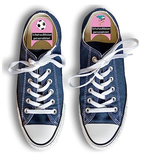 INDIGOS UG Namensaufkleber Kinder Schule für Schuhe ab 6 Stück - rosa - Namensschilder links rechts - zweifarbige Sticker zum Lernen mit Wunschtext personalisiert - 100 Motive von Indigos