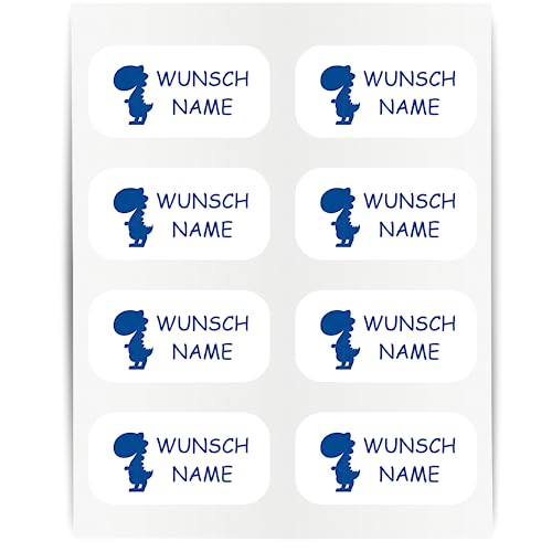 Namensaufkleber - 23x12mm für Wäscheetiketten - 60 Stück - blau - Dino - Kleidung Namen Aufkleber Textilien - Schulkleidung Kleidungsetiketten - individuell personalisiert - kein Bügeln von Indigos