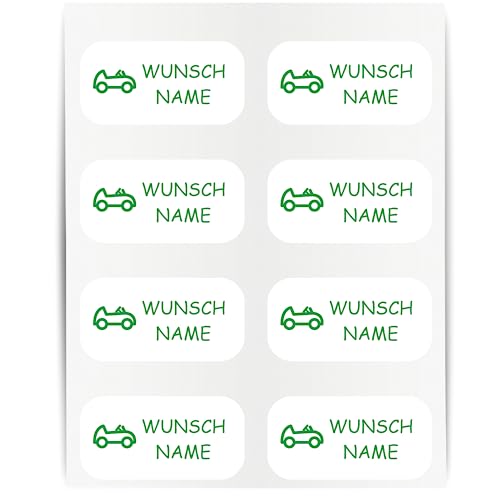 Namensaufkleber - 23x12mm für Wäscheetiketten - 60 Stück - grün - Auto - Kleidung Namen Aufkleber Textilien - Schulkleidung Kleidungsetiketten - individuell personalisiert - kein Bügeln von Indigos