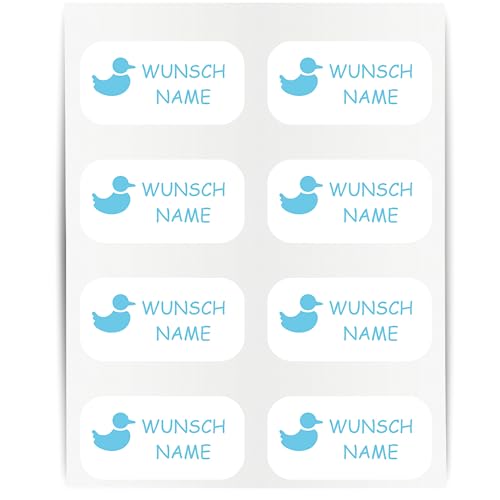 Namensaufkleber - 23x12mm für Wäscheetiketten - 60 Stück - hellblau - Ente - Kleidung Namen Aufkleber Textilien - Schulkleidung Kleidungsetiketten - individuell personalisiert - kein Bügeln von Indigos