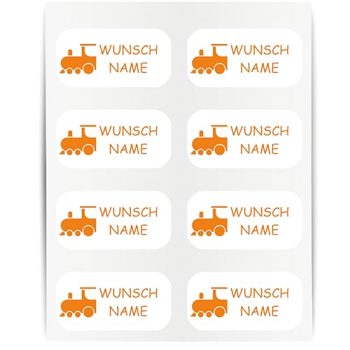 Namensaufkleber - 23x12mm für Wäscheetiketten - 60 Stück - orange - Lok - Kleidung Namen Aufkleber Textilien - Schulkleidung Kleidungsetiketten - individuell personalisiert - kein Bügeln von Indigos