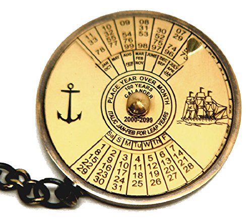 100 Jahre Kalender + Weltzeitrechner Wunderschöner 5cm Schlüsselanhänger aus Messing von Indofrance