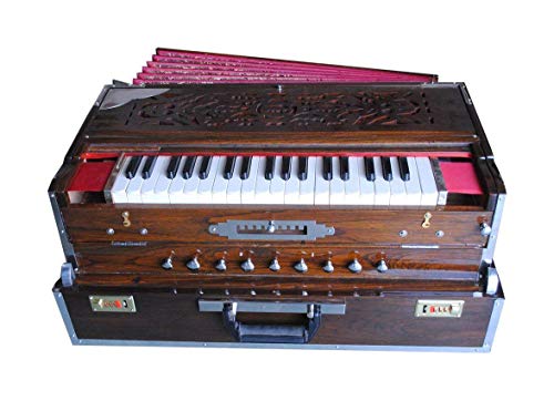Harmonium Folding - 3 Schilf, 9 Skala Wechsler, 3,75 Oktave, dunkelbraune Holzfarbe mit Kupplung und Fiber Box von Indofrance