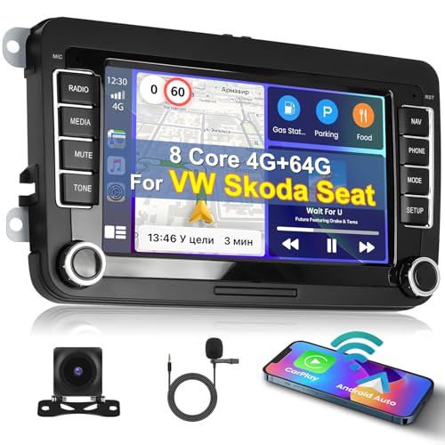 [8 Kern 4G+64G] Inefala Android 13 Autoradio 2 DIN für VW Golf Polo Caddy Tiguan Touran, 7" Touchscreen mit Wireless Carplay Android Auto, BT GPS WiFi 59UI RDS FM Mic Rückfahrkamera von Inefala