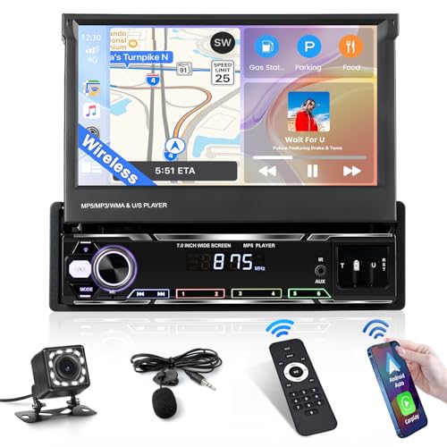 Inefala 1 Din Autoradio mit einziehbarem Bildschirm Kompatibel mit Carplay Android Auto, 7-Zoll-Autoradio-Touchscreen Unterstützt Bluetooth/Mirror Link/FM AM RDS/USB/AUX/EQ mit Rückfahrkamera Inefala 1 Din Autoradio mit einziehbarem Bildschirm Kompatibel mit Carplay Android Auto, 7-Zoll-Autoradio-Touchscreen Unterstützt Bluetooth/Mirror Link/FM AM RDS/USB/AUX/EQ mit Rückfahrkamera von Inefala