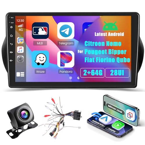 Inefala 10,1 Zoll Android 13 Autoradio für Citroen Nemo/Peugeot Bipper/FIAT Fiorino Qubo 2 DIN-Bildschirm (2 + 64 GB) mit Wireless CarPlay Android Auto FM RDS GPS Bluetooth WiFi Rückfahrkamera von Inefala
