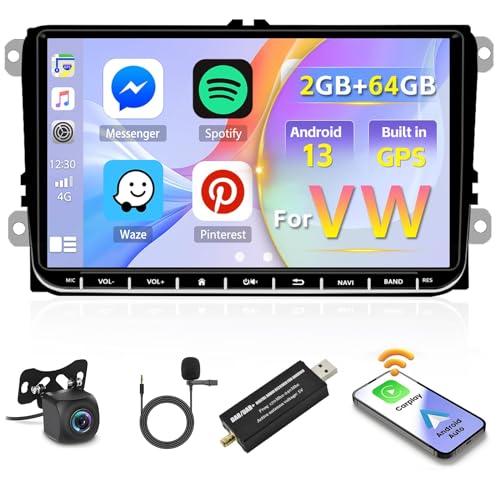 Inefala 2+64G DAB Android Autoradio für VW Golf 5 Golf 6 Polo Passat Tiguan, 9 Zoll Touchscreen 2 DIN Radio GPS Navigation mit Wireless Carplay/Android Auto/Bluetooth/Link Spiegel/Rückfahrkamera von Inefala