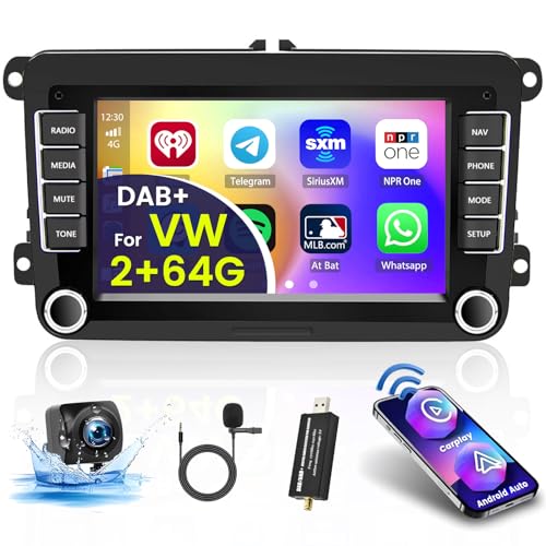 Inefala 2 + 64G DAB Android Autoradio für VW Golf 5 Golf 6 Polo Passat Tiguan, 7 Zoll Touchscreen 2 DIN Radio GPS Navigation mit Wireless Carplay/Android Auto/Bluetooth/Link Spiegel/Rückfahrkamera von Inefala