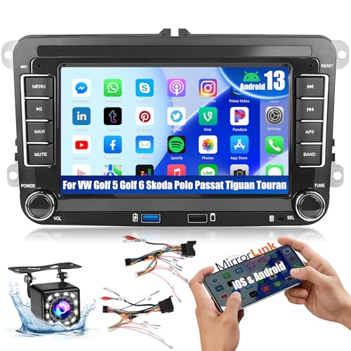 Inefala 7 Zoll Android 13 Autoradio für VW Golf 5 Golf 6 Skoda Polo Passat Tiguan Touran 2 DIN Bildschirm (1 + 32 GB) mit Mirror Link FM RDS GPS Bluetooth WiFi USB Lenkradsteuerung von Inefala