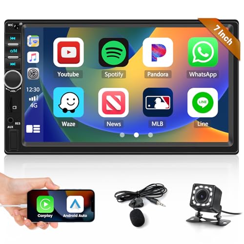 Inefala 7 Zoll Touchscreen Autoradio 2 DIN Bluetooth mit CarPlay Android Auto Mirror Link Radio FM EQ Lenkradsteuerung USB TF/SD AUX + Rückfahrkamera von Inefala