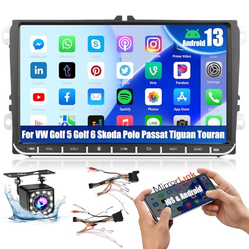 Inefala 9 Zoll Android 13 Autoradio für VW Golf 5 Golf 6 Skoda Polo Passat Tiguan Touran 2 DIN Bildschirm (1+32GB) mit Mirror Link FM RDS GPS Bluetooth WiFi Lenkradsteuerung von Inefala
