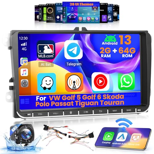Inefala Android 13 Autoradio für VW Golf 5 Golf 6 Skoda Polo Passat Tiguan Touran (2 + 64 GB) 2 DIN 9 Zoll Bildschirm mit Wireless CarPlay Android Auto FM RDS GPS Bluetooth WiFi Lenkradsteuerung von Inefala