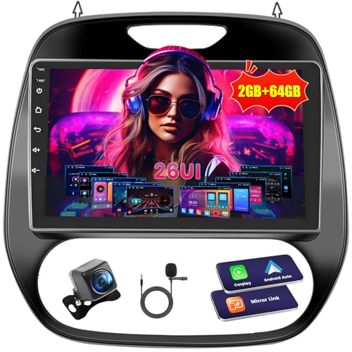 Inefala Autoradio für Renault Kaptur Captur (2014-2019), Android 2G+64G, Wireless Carplay & Android Auto, Radio 2 Din mit GPS/WiFi/Bluetooth/USB/RDS/FM Mikrofon Rückfahrkamera von Inefala