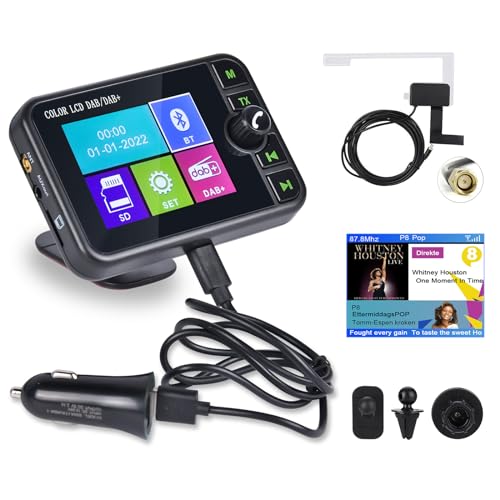 Inefala DAB+ DAB Adapter für Autoradio, 2,4 Zoll bunter LCD-Bildschirm mit Bluetooth-Freisprecheinrichtung, Dab-Sender, FM-Sender, AUX-Eingang-Ausgang, TF-Karten-Musikwiedergabe, Autoladegerät von Inefala