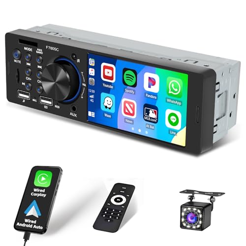 Inefala Radio Carplay 1 DIN mit Android Auto FM/RDS Radio Mirror Link, Touchscreen 4 Zoll Autoradio Bluetooth 1 DIN mit SWC EQ, Rückfahrkamera, Mikrofon, USB/AUX/TF-Karte von Inefala