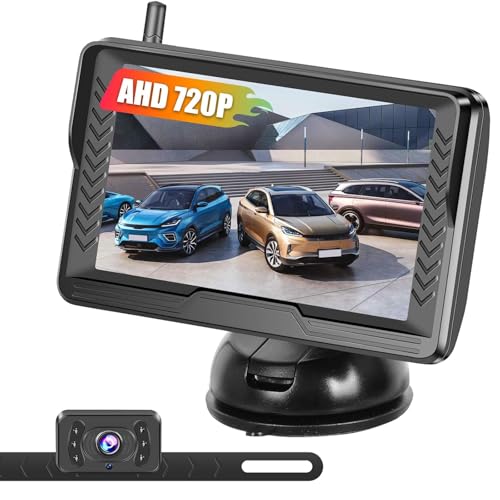 Inefala Kabellos Rückfahrkamera Set, Nummernschild Rückfahrkamera mit HD 4.3 Zoll Monitor & IP69 wasserdichte Nachtsicht Weitwinkel Backup Kamera mit Rückwärtshilfe, DC 12V für Van Auto SUV LKW von Inefala