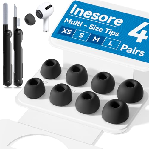 4 Pairs Replacement Ear Tips for Airpods Pro 1/2 with Hole for Noise Reduction, Silicone Earplugs for Airpods Pro with Cleaning Set & Portable Storage Box, 4 Sizes (XS/S/M/L) Black von Inesore
