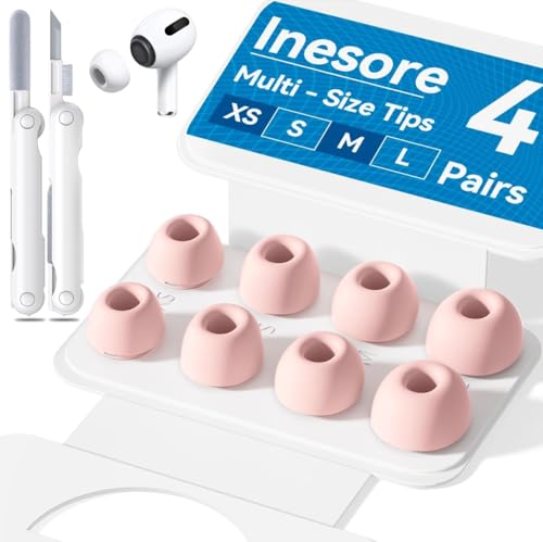 4 Pairs Replacement Ear Tips for Airpods Pro 1/2 with Hole for Noise Reduction, Silicone Earplugs for Airpods Pro with Cleaning Set & Portable Storage Box, 4 Sizes (XS/S/M/L) Pink von Inesore