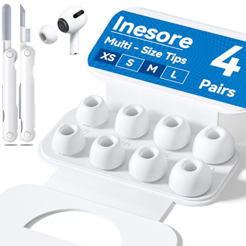 4 Pairs Replacement Ear Tips for Airpods Pro 1/2 with Hole for Noise Reduction, Silicone Earplugs for Airpods Pro with Cleaning Set & Portable Storage Box, 4 Sizes (XS/S/M/L) White von Inesore