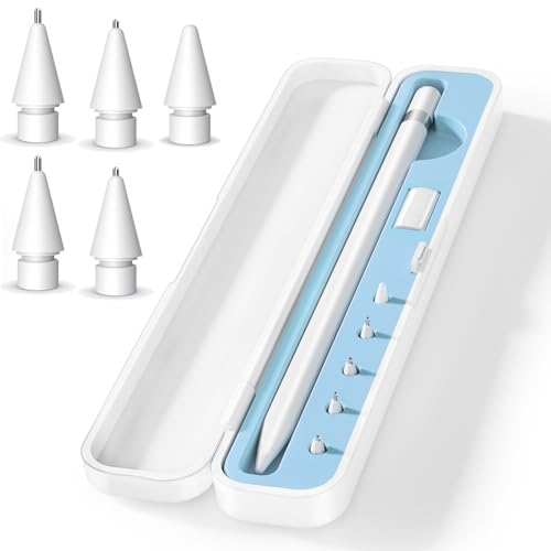 Aufbewahrungsbox mit Deckel und 5 Stiftspitzen für Apple Pencil 1. Generation und Apple Pencil 2. Generation, Stift-Schutzhülle für Apple iPad Pencil – Halter Zubehör Aufbewahrung (blau) von Inesore