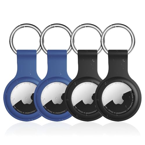 Inesore Pack of 4 Compatible with Airtag anhänger with schlüsselanhänger, Soft Silicone Holder for Apple Airtag Key Ring Cases Tags Chain GPS Item Finders Accessories (2Black-2Blue) von Inesore