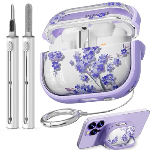 Schutzhülle mit Sicherheitsschloss für Galaxy Buds Pro 3 / Galaxy Buds 3, mit Reinigungsset und Schlüsselanhänger, niedliches Kawaii-Blumenmuster, für Damen, Mädchen, als Handyständer, lila Blume Schutzhülle mit Sicherheitsschloss für Galaxy Buds Pro 3 / Galaxy Buds 3, mit Reinigungsset und Schlüsselanhänger, niedliches Kawaii-Blumenmuster, für Damen, Mädchen, als Handyständer, lila Blume von Inesore
