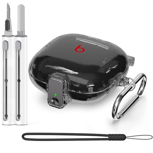[Sicherheitsschloss] Schutzhülle für Beats Fit Pro, 3-in-1-Reinigungsset für Beats Fit Pro 2021, Zubehör mit Anti-Verlust-Schlüsselanhänger/Silikon-Handgelenkschlaufe (transparentes Schwarz) von Inesore