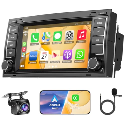 2+32G Autoradio für VW Touareg 2004-2011，für Transporter 2004-2009，für T5 Multivan 2004-2009 mit Wireless Carplay&Android Auto, 7 Zoll Autoradio mit WiFi/GPS Navigation/Rückfahrkamera/SWC/Bluetooth von Inexaccessories