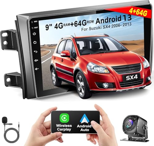 [4+64G] Android 13 Autoradio für Suzuki SX4 2006-2013 FIAT Sedici 2005-2014 unterstützt kabelloses Carplay und Android Auto, 9 Zoll IPS Touchscreen Bluetooth Suzuki Radio mit GPS WiFi FM Radio SWC von Inexaccessories